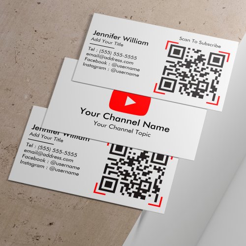 Youtube Vlogger Channel With QR Code Minimalist Business Card