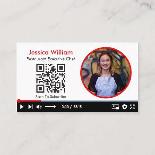 Youtube Vlogger Channel With QR Code White Business Card