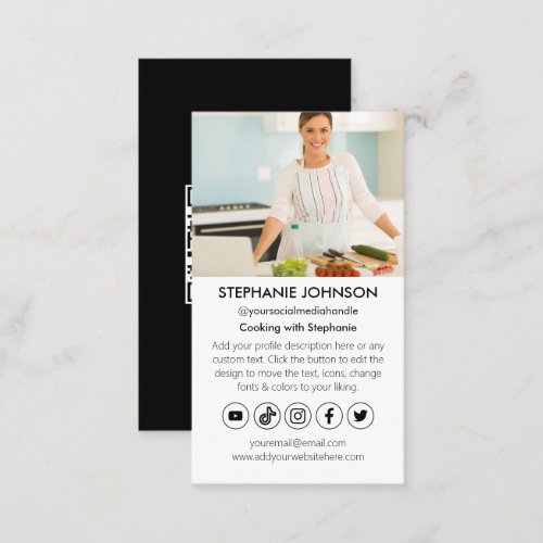 Youtuber Tiktok Cooking Channel Social Media Icons Business Card