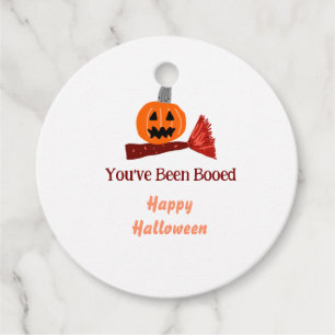 You've been Booed happy Halloween pumpink broom sc Favor Tags