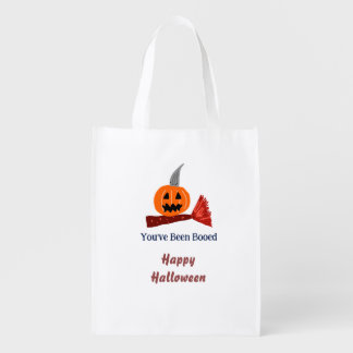 You've been Booed happy Halloween pumpink broom sc Grocery Bag
