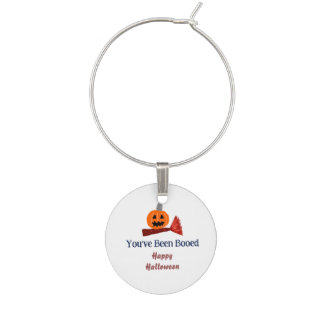 You've been Booed happy Halloween pumpink broom sc Wine Charm