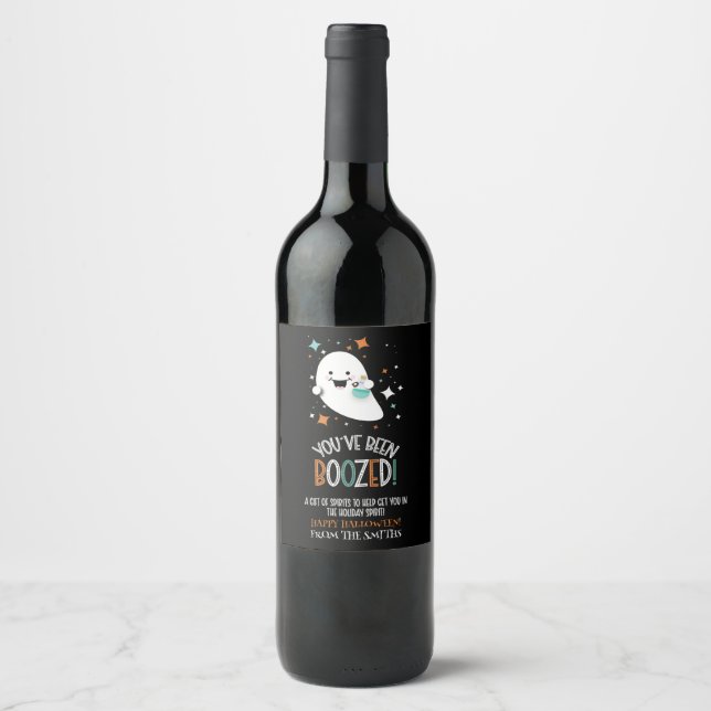You've Been Boozed Cute Ghost Wine Beer Spirits  Wine Label (Front)