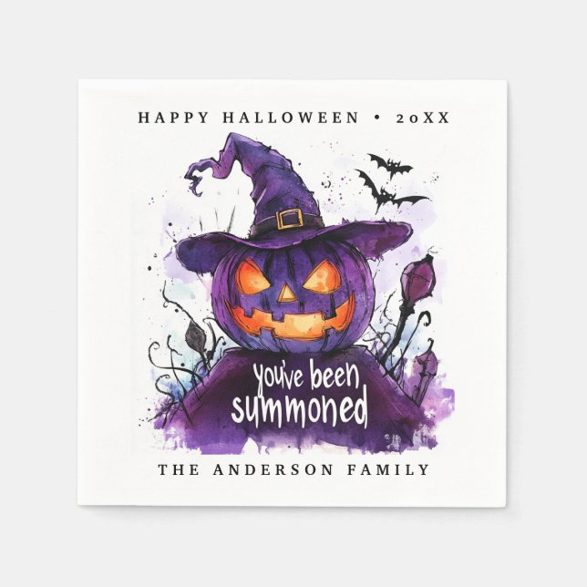 You've Been Summoned Purple Pumpkin Witch Napkins (Front)