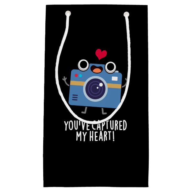 You've Captured My Heart Funny Camera Pun Dark BG Small Gift Bag (Front)
