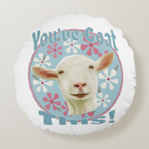 You've Goat This! Encouraging Goat Pink and Blue Round Pillow