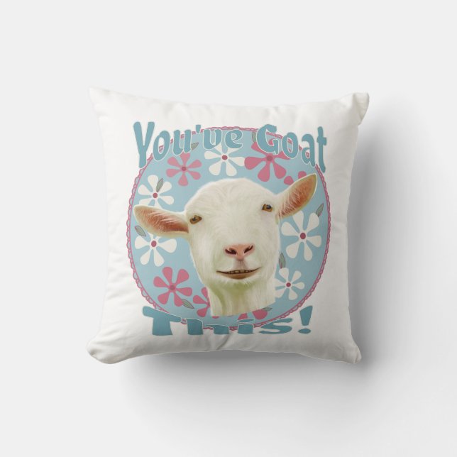 You've Goat This! Encouraging Goat Pink and Blue Throw Pillow (Front)