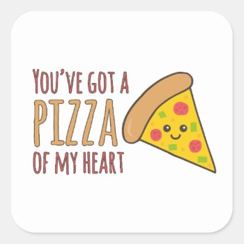 You've Got A Pizza Of Heart Kawaii Pizza Design Square Sticker by customvendetta at Zazzle