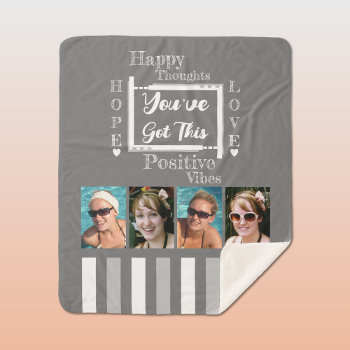 You've Got This Motivational 4 Photos Grey White Sherpa Blanket by LynnroseDesigns at Zazzle