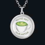 You've Met Your Match Matcha Green Tea Latte Love Silver Plated Necklace<br><div class="desc">Design features a marker illustration of a delicious Japanese matcha green tea latte. Perfect for your favorite green tea aficionado!

Lots of additional illustrated foodie illustrations are also available from this shop! Don't see exactly what you're looking for? Contact Rebecca to have a product customized just for you!</div>