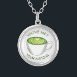 You've Met Your Match Matcha Green Tea Latte Love Silver Plated Necklace<br><div class="desc">Design features a marker illustration of a delicious Japanese matcha green tea latte. Perfect for your favorite green tea aficionado!

Lots of additional illustrated foodie illustrations are also available from this shop! Don't see exactly what you're looking for? Contact Rebecca to have a product customized just for you!</div>