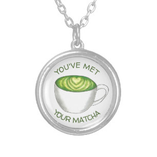 You've Met Your Match Matcha Green Tea Latte Love Silver Plated Necklace