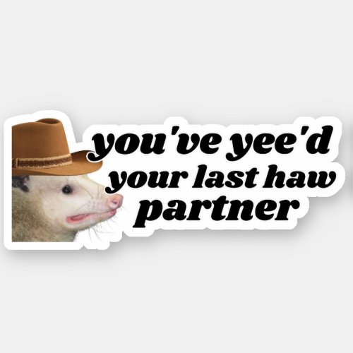 Youve yeed Your Last haw Funny Cowboy Possum Sticker