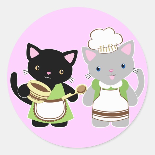 Yoyo and Suki Neko baking kitties Classic Round Sticker (Front)