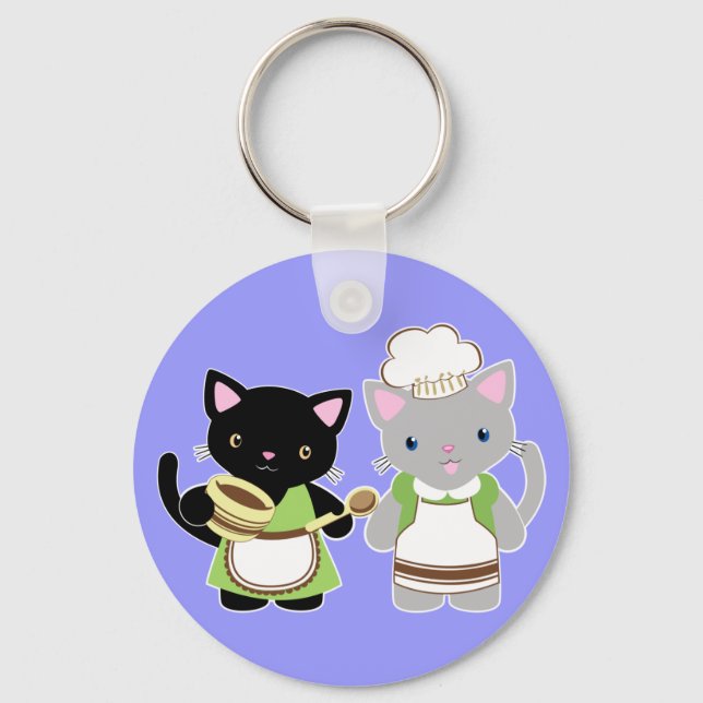 Yoyo and Suki Neko baking kitties Keychain (Front)