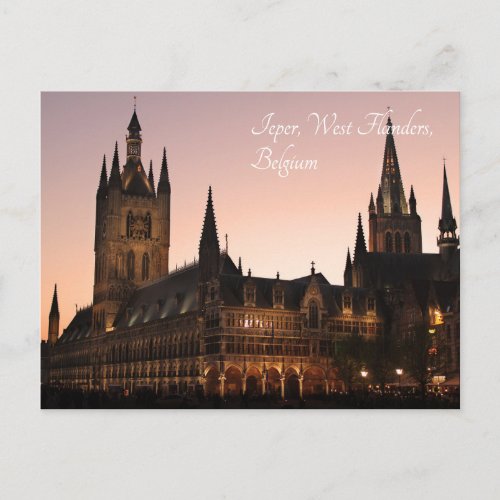 Ypres Cloth Hall Belgium by Night Postcard