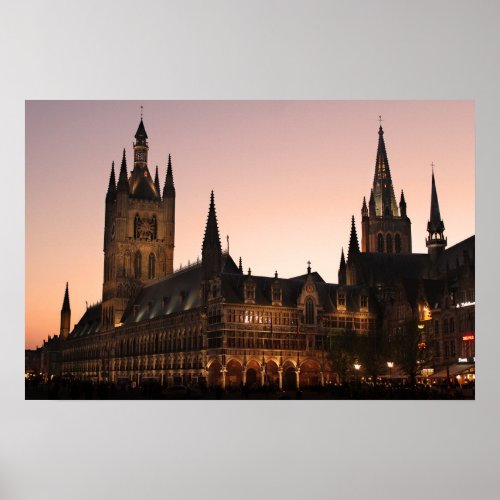 Ypres Cloth Hall Belgium by Night Poster