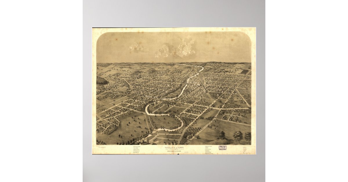 Ypsilanti Michigan 1868 Antique Panoramic Map Poster Zazzle
