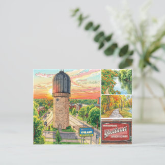Ypsilanti, Michigan Hand Drawn Style Vector Art Postcard