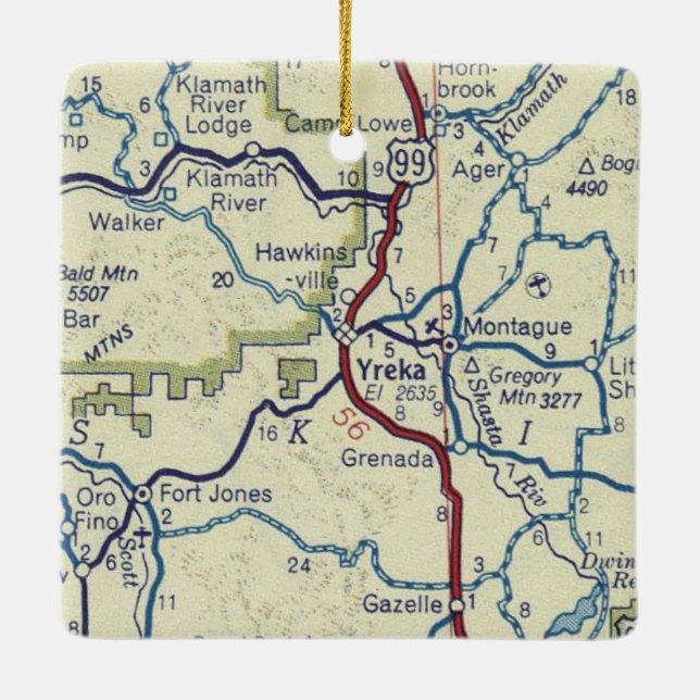 Yreka CA Vintage Map Ceramic Ornament (Back)