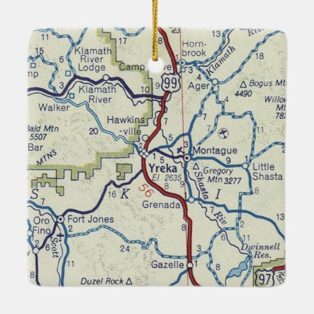 Yreka CA Vintage Map Ceramic Ornament (Back)