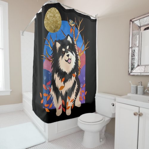 YRSE  IN AUTUMN _ Finnish Lapphund shower curtain