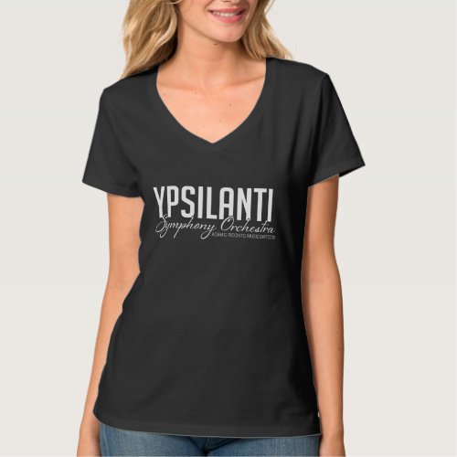 YSO Womens Vneck Black with white logo T_Shirt