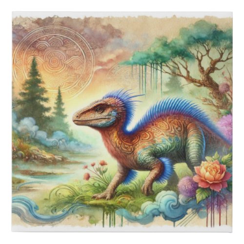 Yuanmousaurus in the Forest 030724AREF111 _ Waterc Faux Canvas Print