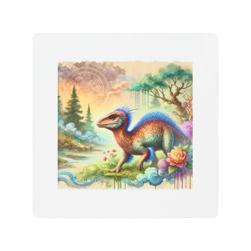 Yuanmousaurus in the Forest 030724AREF111 _ Waterc Metal Print