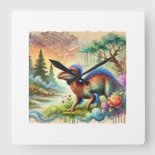 Yuanmousaurus in the Forest 030724AREF111 _ Waterc Square Wall Clock