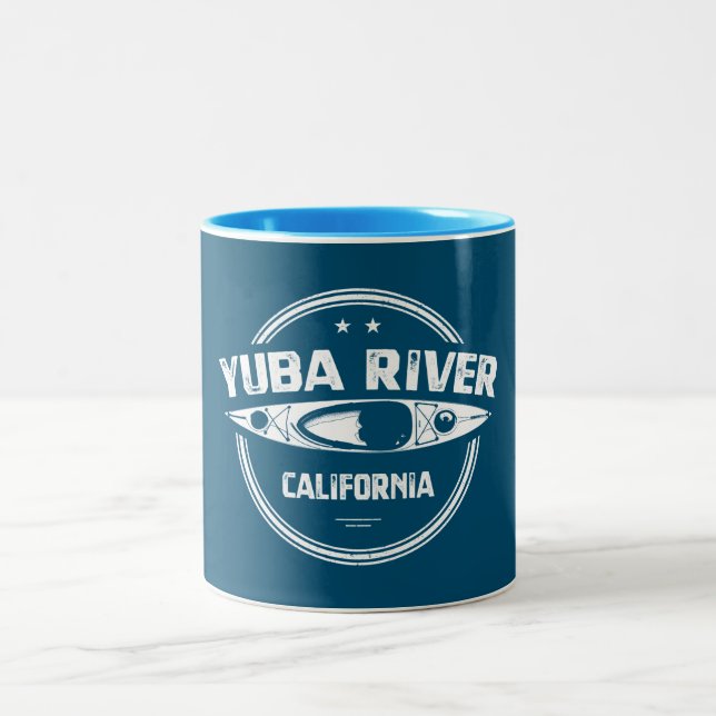 Yuba River California Kayaking Two-Tone Coffee Mug (Center)