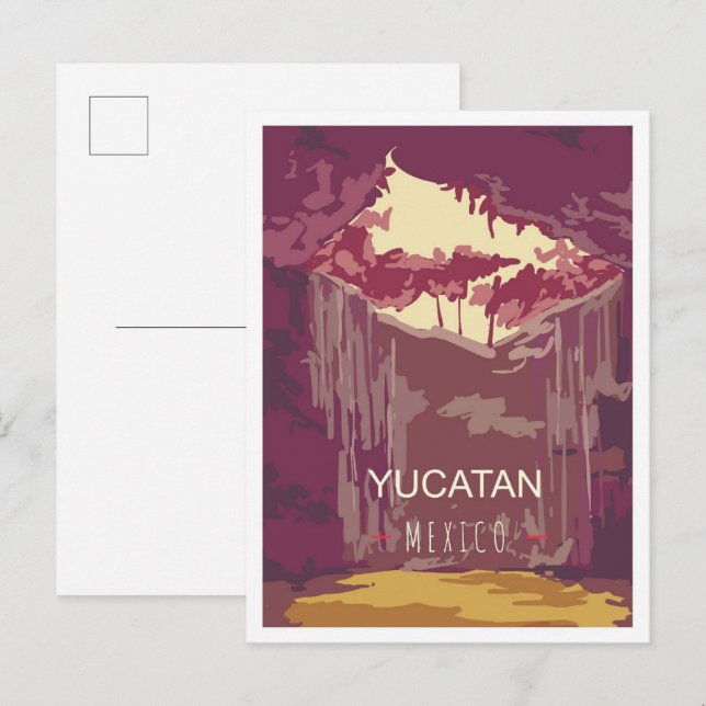 Yucatan Mexico Art Vintage Travel Illustration Postcard (Front/Back)
