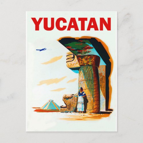 Yucatan pyramid and ancient building vintage postcard