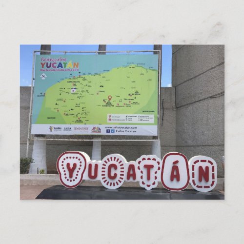 Yucatan Sign and Map Mexico Postcard