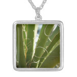 Yucca Leaves Green Abstract Nature Photography Silver Plated Necklace