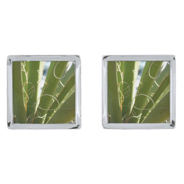 Yucca Leaves Green Nature Photography Cufflinks (Front)