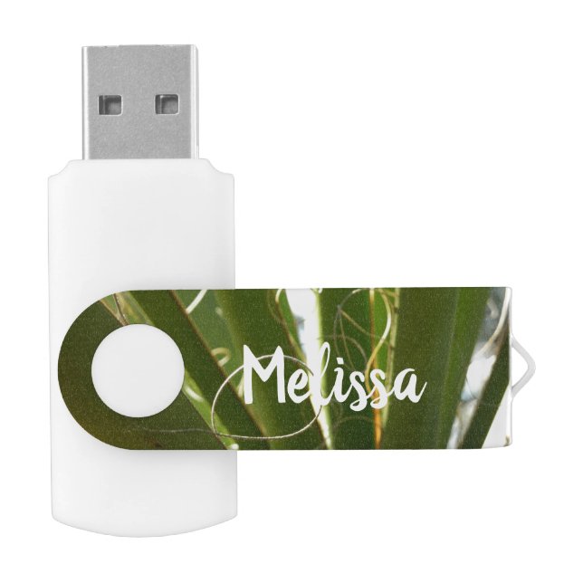 Yucca Leaves Green Nature Photography Flash Drive (Opened)