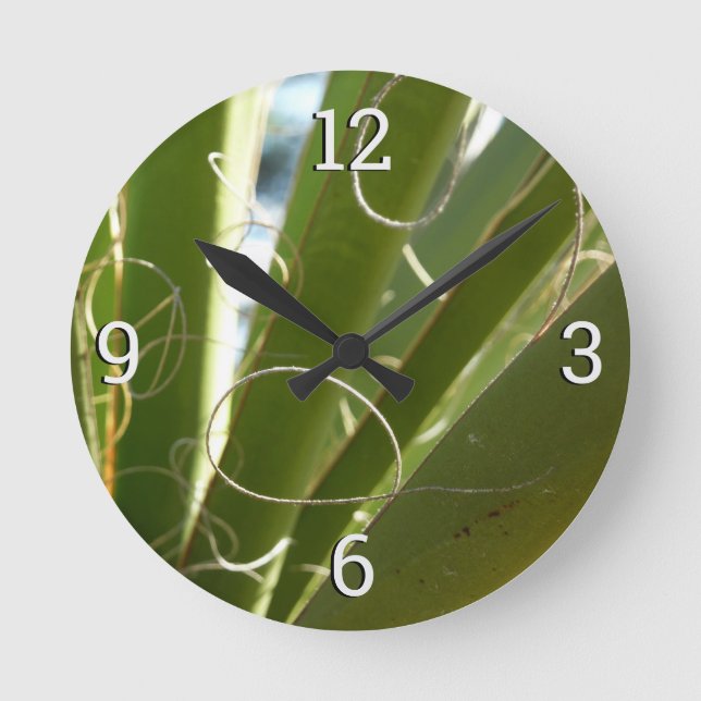 Yucca Leaves Green Nature Photography Round Clock (Front)