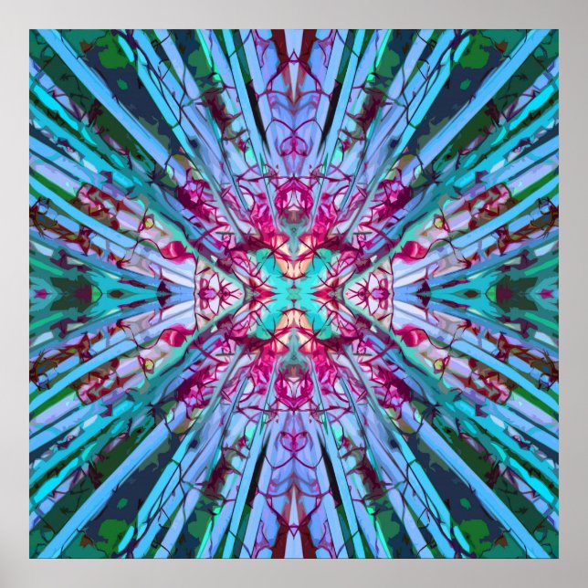 Yucca Op Art in Turquoise Poster (Front)