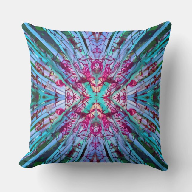 Yucca Op Art in Turquoise Throw Pillow (Front)