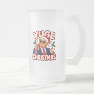 YUGE Christmas Santa Shades Two-Sided Frosted Glass Beer Mug