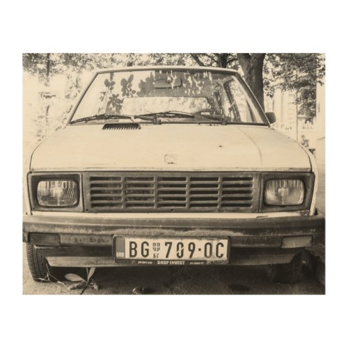 Yugo old yugoslavian car luggage wood wall art