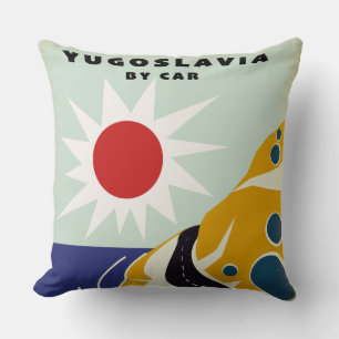 Yugoslavia By Car vintage travel poster Canvas Pri Throw Pillow