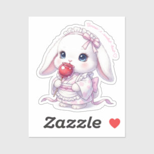 Yukata Bunny with Apple Candy - Pink Pastel Ribbon Sticker