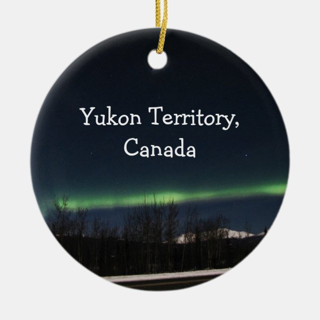 Yukon Aurora Borealis; Yukon Territory Souvenir Ceramic Ornament (Front)