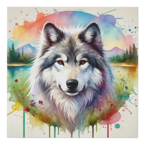 Yukon Wolf 250624AREF104 _ Watercolor Faux Canvas Print