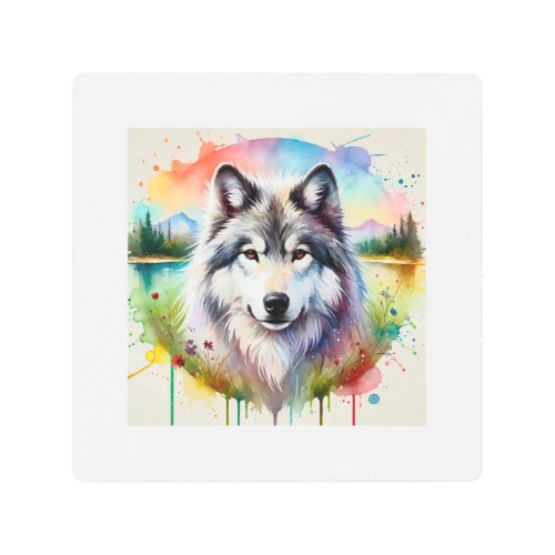 Yukon Wolf 250624AREF104 _ Watercolor Metal Print