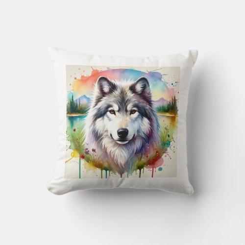 Yukon Wolf 250624AREF104 _ Watercolor Throw Pillow