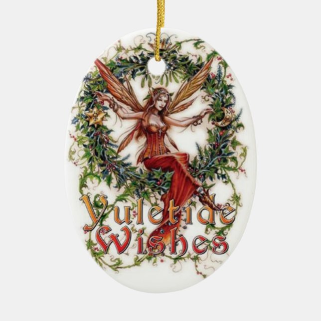 Yule Blessings: Hanging Decpration Ceramic Ornament (Front)