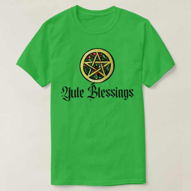 Yule Blessings Pentacle Berries T-Shirt (Design Front)